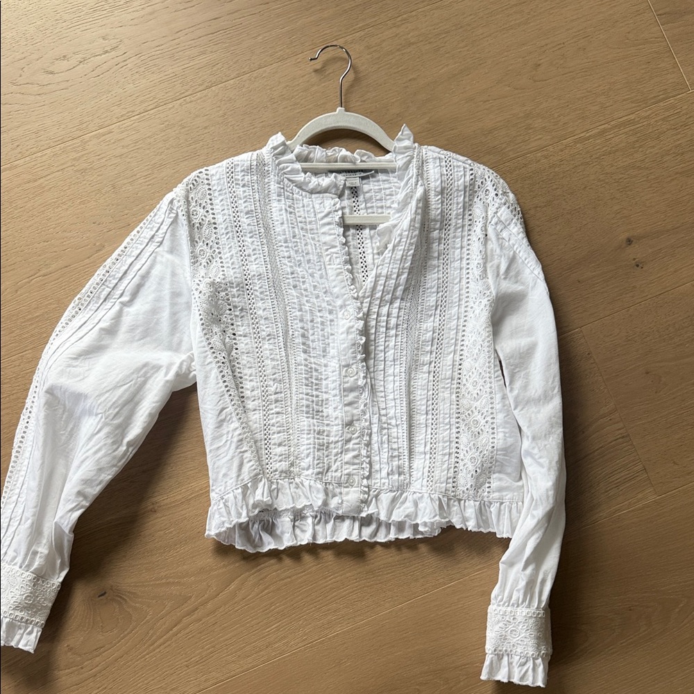 All Saints White Ruffle Lace Blouse
